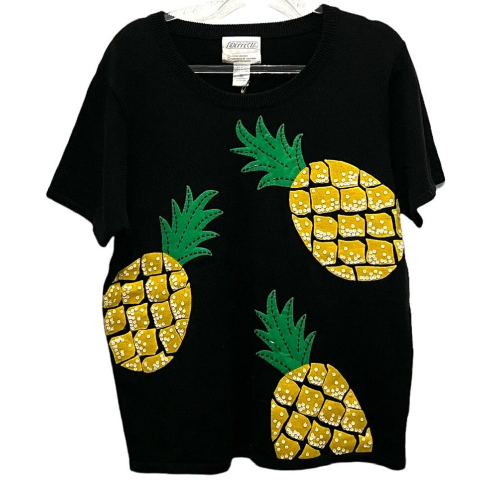 Side Effects Sweater Top Pineapple Novelty Beaded Women XL Vintage New Retro